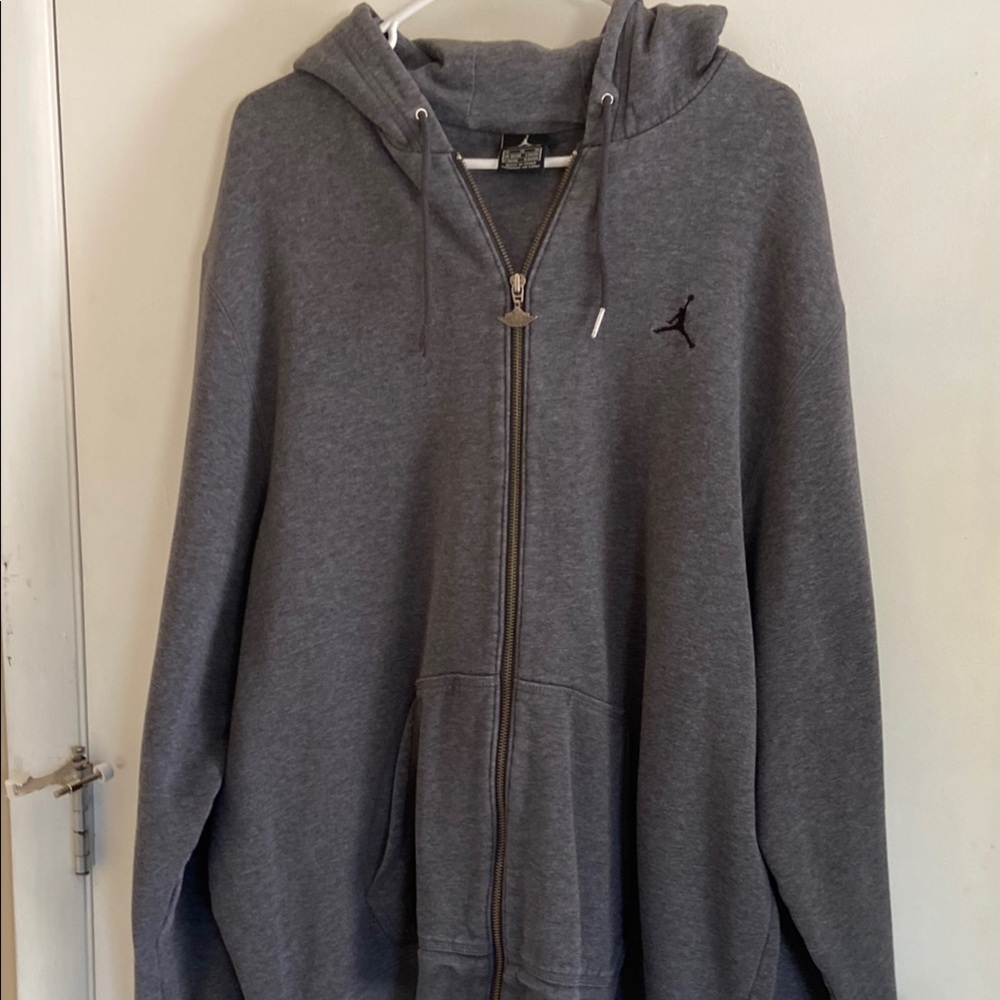 Jordan Gray Zip-Up Hoodie with Logo Zipper